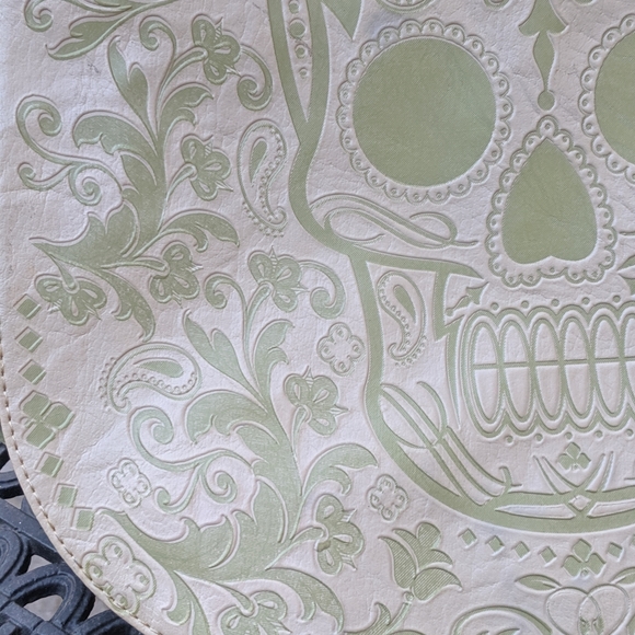 Embossed sugar skull cross body bag, Tan - Picture 5 of 6